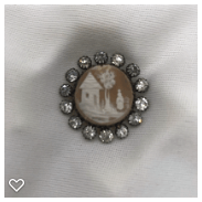 a031-19th  Century Antique Carved Shell Button with Paste Border of Building, Tree and Figure of a Woman