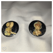 a034-Two 20th Century Vintage Watch Crystal Buttons of Little Girls