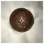 a047-20th Century Vintage Burwood Button of Carved Ship and Rope Like Border