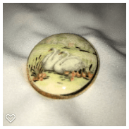 a057-20th Century Vintage Pottery Button of Two Swans
