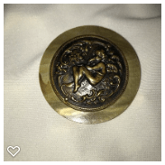 a080-20th Century Vintage Metal Picture Button of Pensive Cherub
