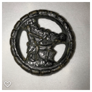 a099-20th Century Vintage Burwood Button of Person Walking Dog