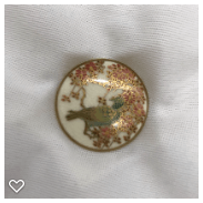 a013-20th Century Vintage Satsuma Button of a Bird on Tree with Flowers