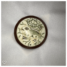 b001-Late 20th Century Carved Bone on Wood Button - Frog