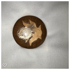 b003-Late 20th Century Carved Bone on Wood Button - Koi Fish #1
