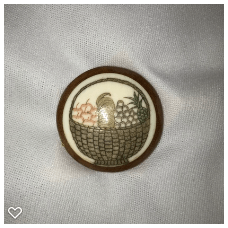 b004-Late 20th Century Carved Bone on Wood Button Basket of Fruits