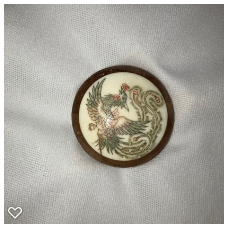 b005-Late 20th Century Carved Bone on Wood Button - Phoenix