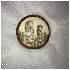 b006-Late 20th Century Carved Bone on Wood Button - Two Seahorses