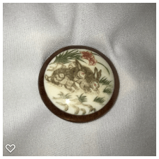 b007-Late 20th Century Carved Bone on Wood  Button - Two Rabbits