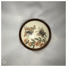 b008-Late 20th Century Carved Bone on  Wood Button - Two Butterflies