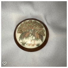 b009-Late 20th Century Carved Bone on Wood Button - Peacock