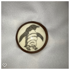 b010-Late 20th Century Carved Bone on Wood  Button - Penguin