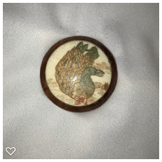 b011-Late 20th Century Carved Bone on Wood Button - Bird #1