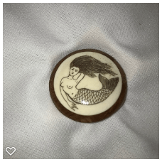 b016-Late 20th Century Carved Bone on Wood Button - Mermaid #1
