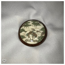 b017-Late 20th Century Carved Bone on Wood  Button - Four Cranes