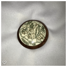 b019-Late 20th Century Carved Bone on Wood Button - Two Frogs #2