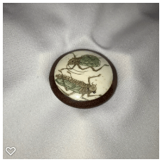 b022-Late 20th Century Carved Bone on Wood Button - Grasshopper & Ant #1