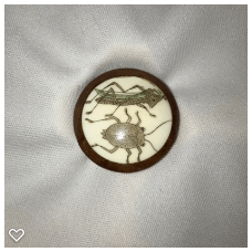 b023-Late 20th Century Carved Bone on Wood Button - Grasshopper & Bug #2