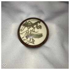 b024-Late 20th Century Carved Bone on Wood  Button - Two Grasshoppers #3