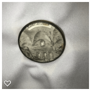 a121-18th Century Antique "Painting on Paper" Button - Scenes with Building