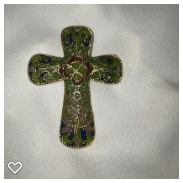 a143-20th Century Vintage Plique-a-Jour Enameled Glass Button of a Realistic Cross