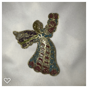 a144-20th Century Vintage Plique-a-Jour Enameled Glass Button of a Realistic Angel