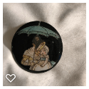 a150-20th Century Vintage Watch Crystal Buttons of Lady and Little Girl Under an Umbella