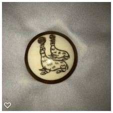 b015-Late 20th Century Carved Bone on Wood Button - Two Seals Balancing Ball