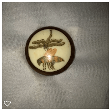 b021-Late 20th Century Carved Bone on Wood  Button - Dragonfly & Bee