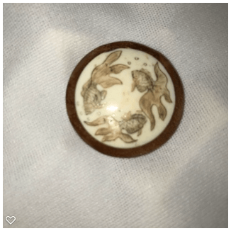 b025-Late 20th Century Carved Bone on Wood  Button - Three Koi Fish #3