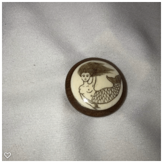 b026-Late 20th Century Carved Bone on Wood  Button - Mermaid #2