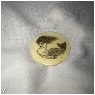 b028-Late 20th Century Carved Bone Button - Mermaid #1A