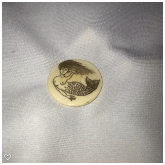 b029-Late 20th Century Carved Bone Button - Mermaid #1B