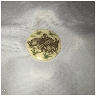 b034-Late 20th Century Carved Bone Button - Two Rabbits #1B