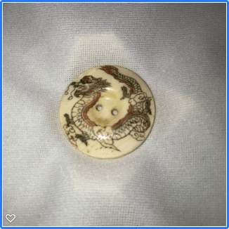 b035-Late 20th Century Sew-thru Carved Scrimshaw Bone Button - Dragon