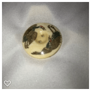 b038-Late 20th Century Sew-thru Carved Scrimshaw Bone Button - Two Cranes