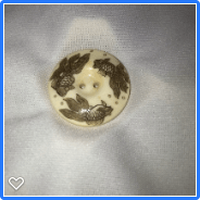b039-Late 20th Century Sew-thru Carved Scrimshaw Bone Button - Three Koi Fish