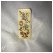b041-Late 20th Century Carved Scrimshaw Bone Button - Two Butterflies