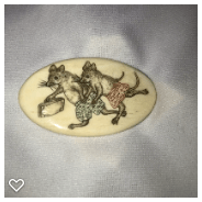 b042-Late 20th Century Carved Scrimshaw Bone Button - Two Traveling Rats