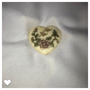 b044-Late 20th Century Carved Scrimshaw Bone Button - Flowers/Heart Shape