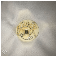 b051-Late 20th Century Carved Scrimshaw Bone Button - Two People & Spool of Thread